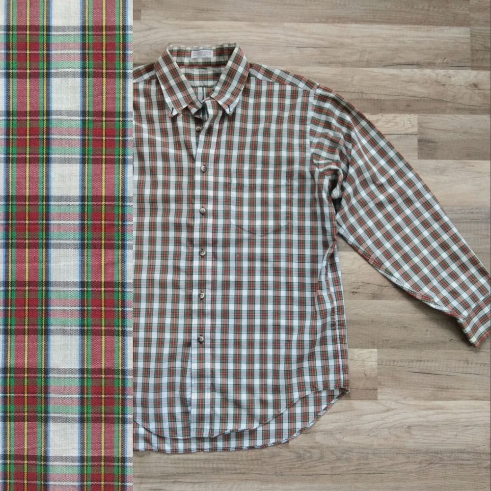 Vintage Button Up Shirt Large 80s 90s Check Plaid Super Fine Poplin